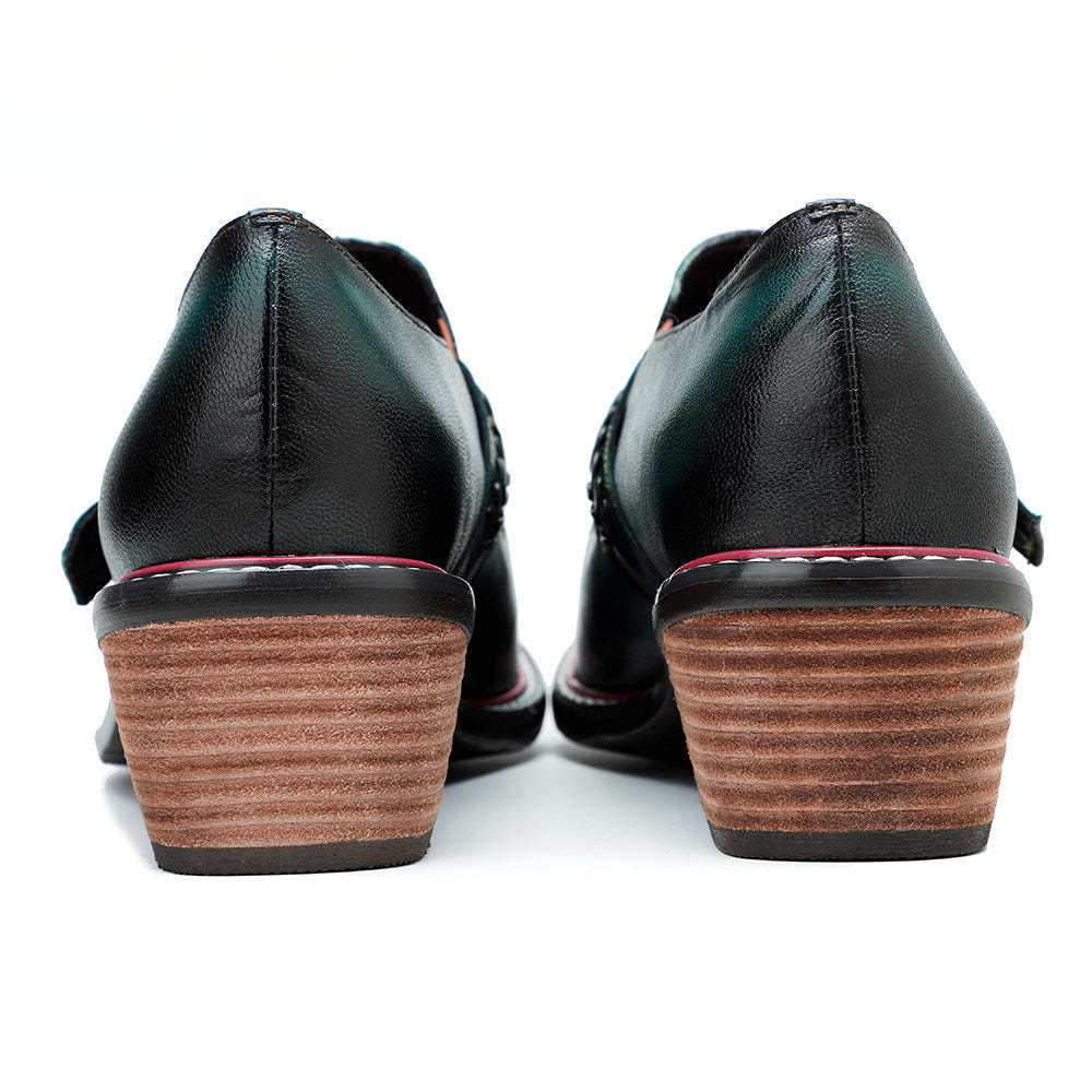 Socofy Genuine Leather Handmade Lace-Up hand-rubbed color Loafers