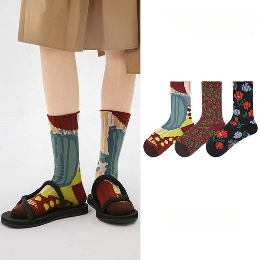 Socofy Vintage Style Mid-Calf Cotton Warm Socks 3 pairs 800