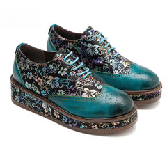 Socofy lace up deco casual shoes retro thick shoes Platform Flats