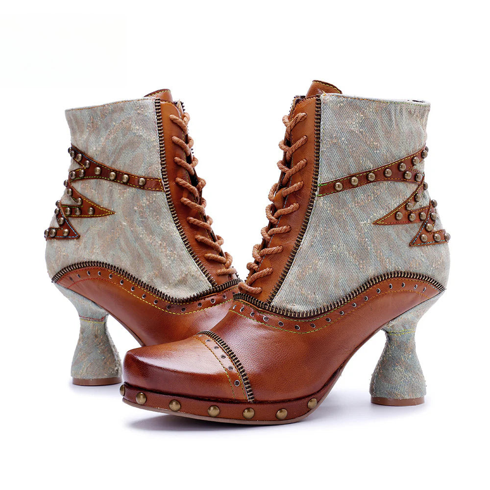 Socofy Vicconfy Retro Handmade Pachwork Fashionable Ankle Boots