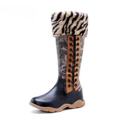 Socofy Vicconfy Printed Patchwork Padded Comfort Flat High Boots