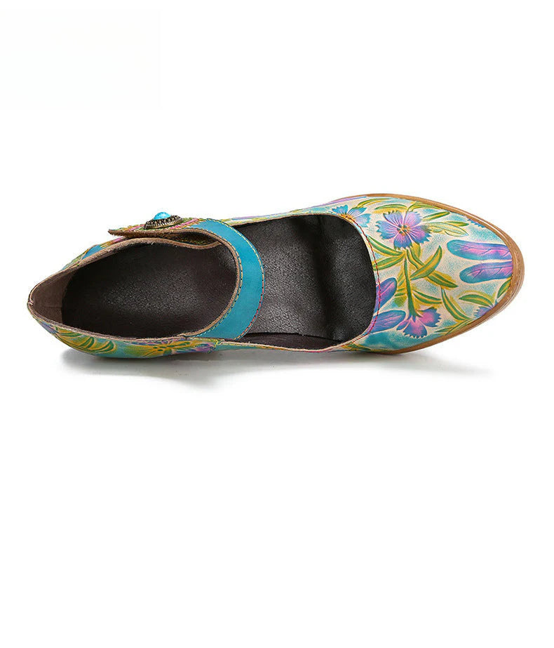 Socofy Vicconfy Floral Handmade Velcro Single Shoes High Heels