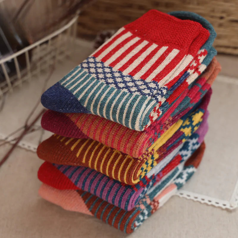 Socofy Vintage Thickened Warm Ethnic Wool Socks