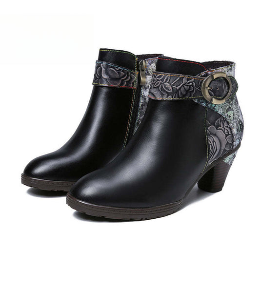 Socofy Vicconfy Vintage Cowhide Leather Boots Fashion Boots Mid Heel Women's Shoes 790