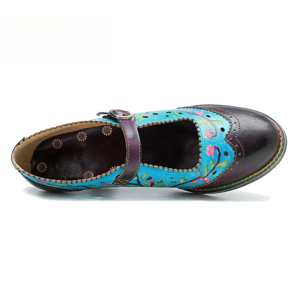 Socofy genuine leather hand-rubbed hollow flower high heels for women