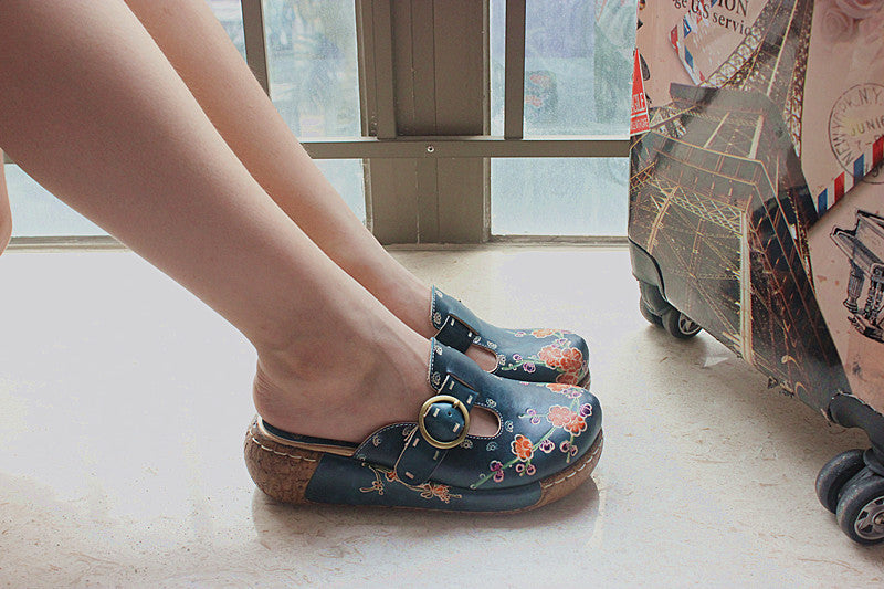 Socofy Summer Leather Chunky Slippers