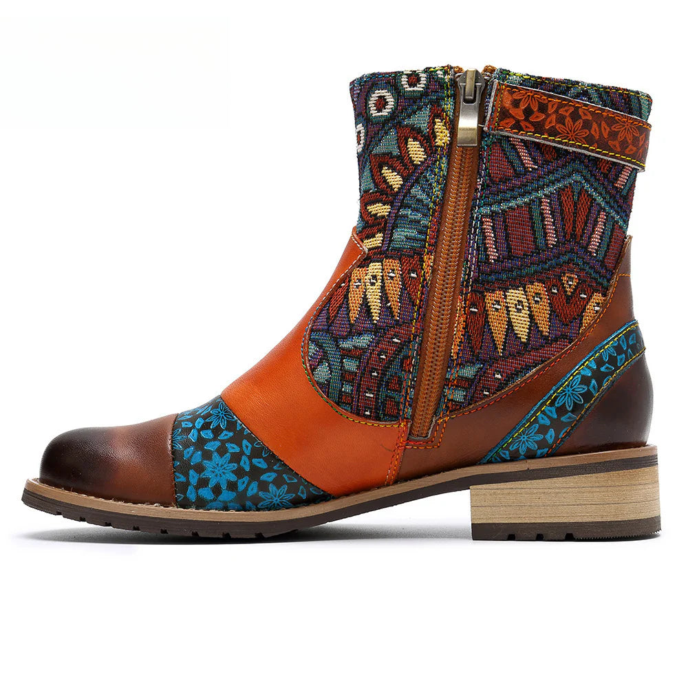 Socofy Vicconfy Genuine Leather Fringe Vintage Boots Flat Boots