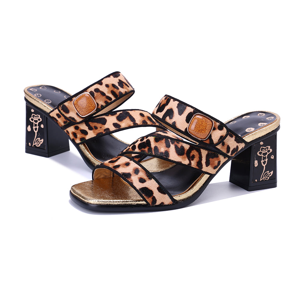Socofy Vicconfy Leopard Print High Heeled Sandals Slippers