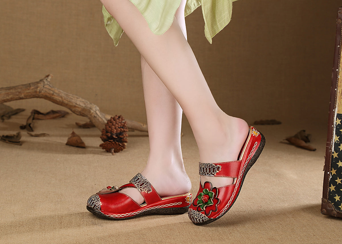 Socofy Summer Leather Printed Slippers