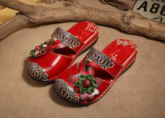 Socofy Leather Printed Slippers