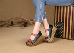 Socofy Summer Printed Platform Mary Jane Shoes