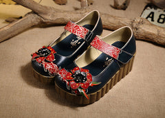 Socofy Summer Printed Platform Mary Jane Shoes