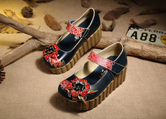 Socofy Summer Printed Platform Mary Jane Shoes