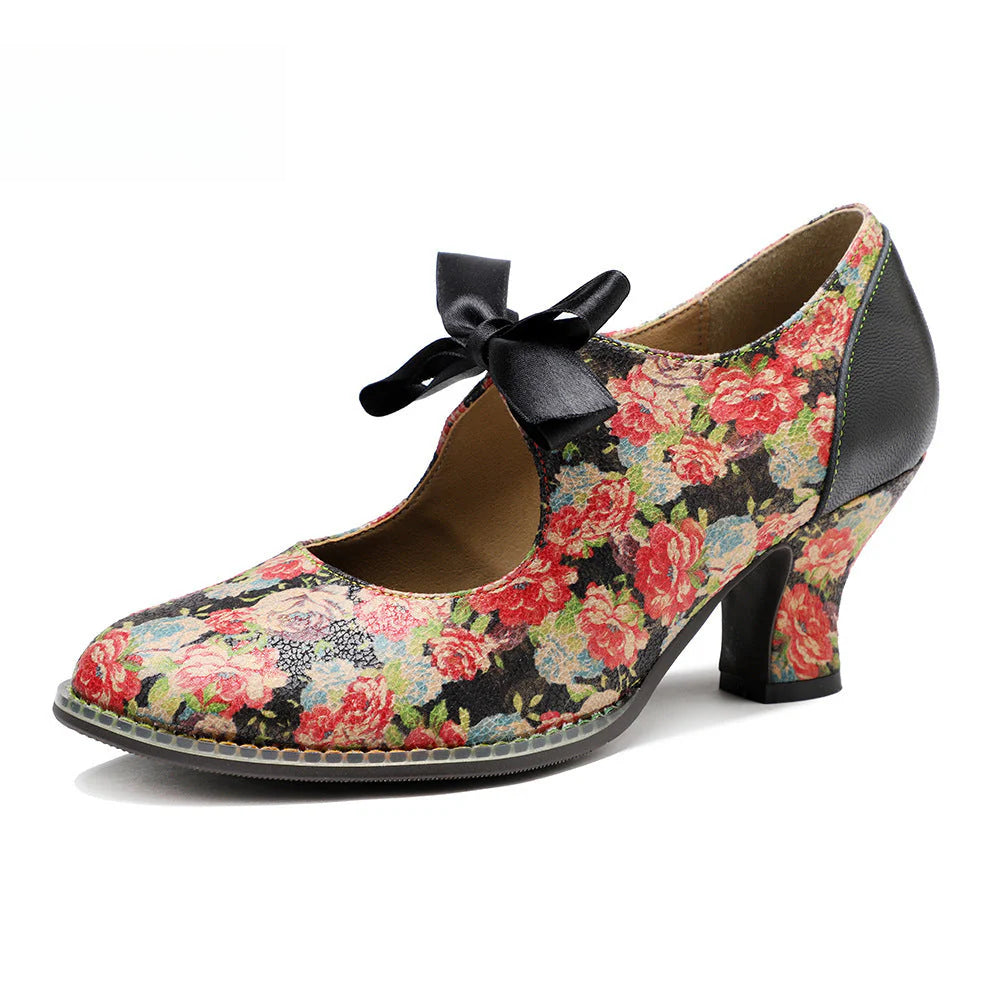 Socofy Rose Elegance Vintage Bow Heels