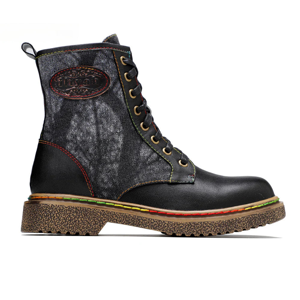 Socofy Vicconfy Vintage Lace Up Gothic Flat Ankle Boots