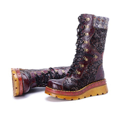 Socofy Winter Vintage Cutout Pattern Boots