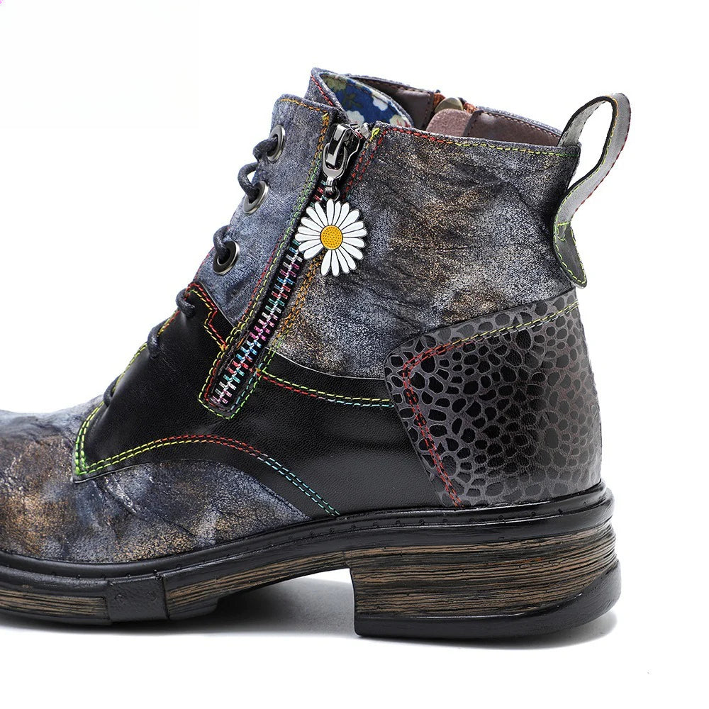 Socofy Vicconfy Vintage Biker Metallic Boots