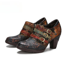 Socofy Vicconfy Genuine leather leather buckle deco ethnic vintage pumps