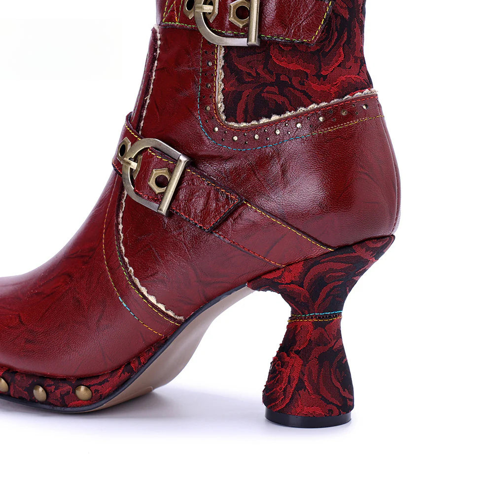 Socofy Vicconfy Retro Handmade Pure Color Fashionable Ankle Boots