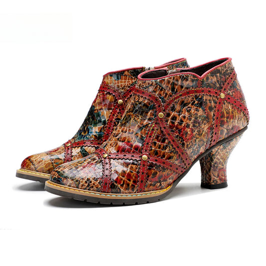 Socofy Vicconfy Handmade Studded Patchwork Heels 1000