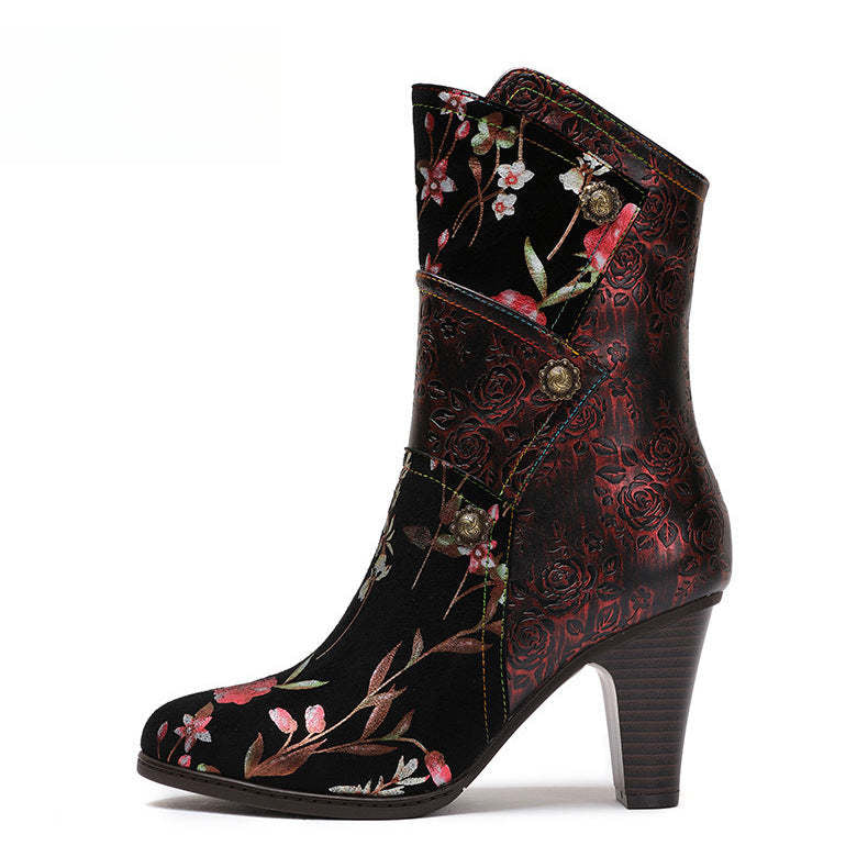 Socofy Vicconfy Court Leather Vintage Handmade High Heel Women's Boots