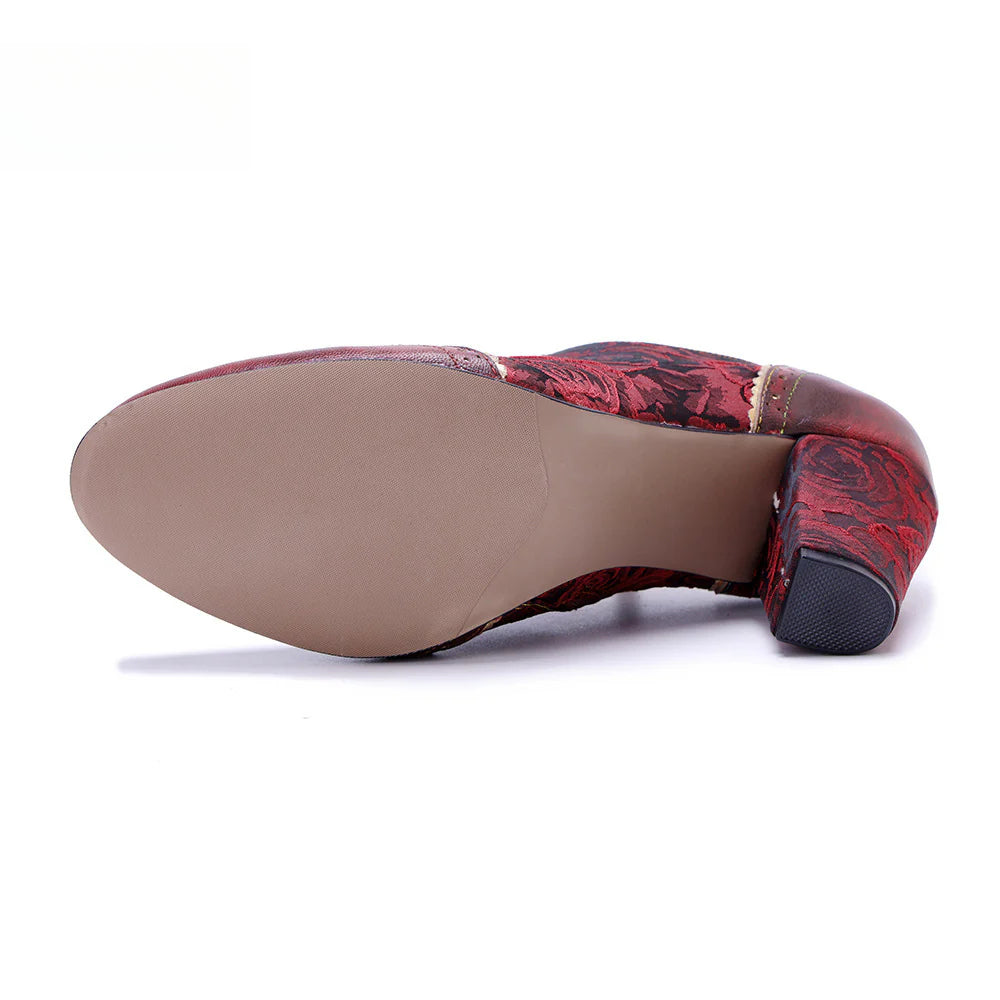 Socofy Genuine Leather Women's Leather Rivets Vintage French Court Style Elegant High Heels