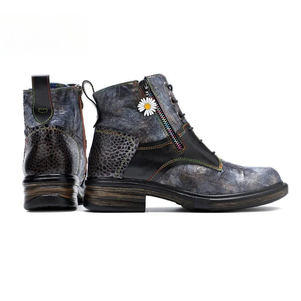 Socofy Vicconfy Vintage Biker Metallic Boots
