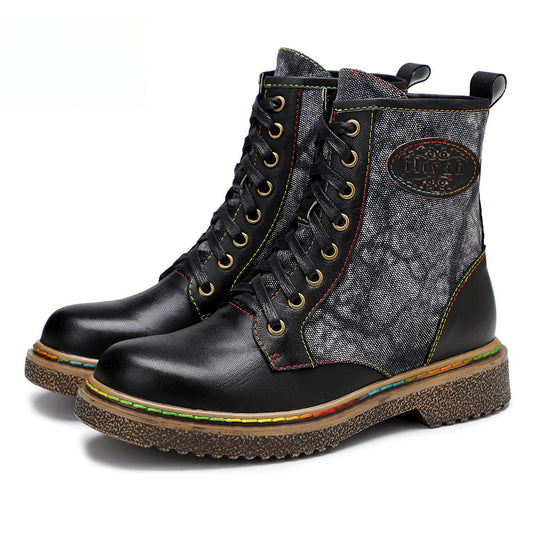 Socofy Vicconfy Vintage Lace Up Gothic Flat Ankle Boots 1000