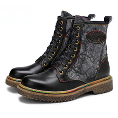 Socofy Vicconfy Vintage Lace Up Gothic Flat Ankle Boots
