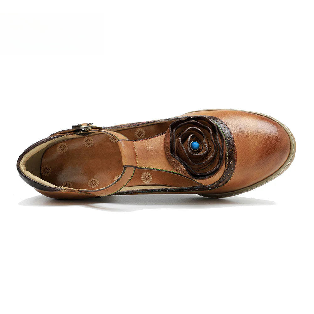 Socofy spring genuine leather retro Mary Jane high-heeled shoes