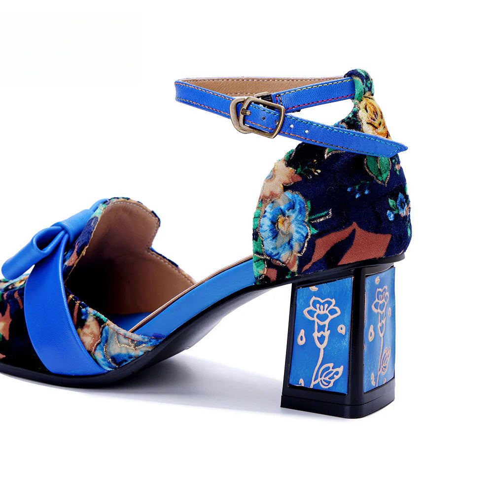 Socofy Handmade Vintage Print Colorblock Heels – socofy