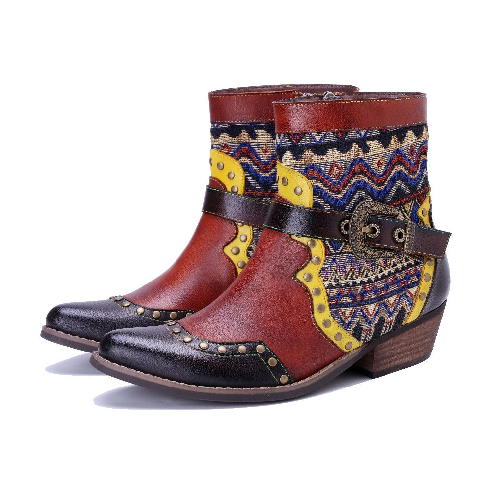 Socofy Handmade Leather Side Zip Boots