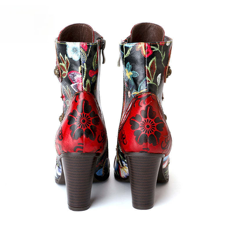 Socofy Vicconfy Pointed Toe Leather Vintage Tall Women's Boots