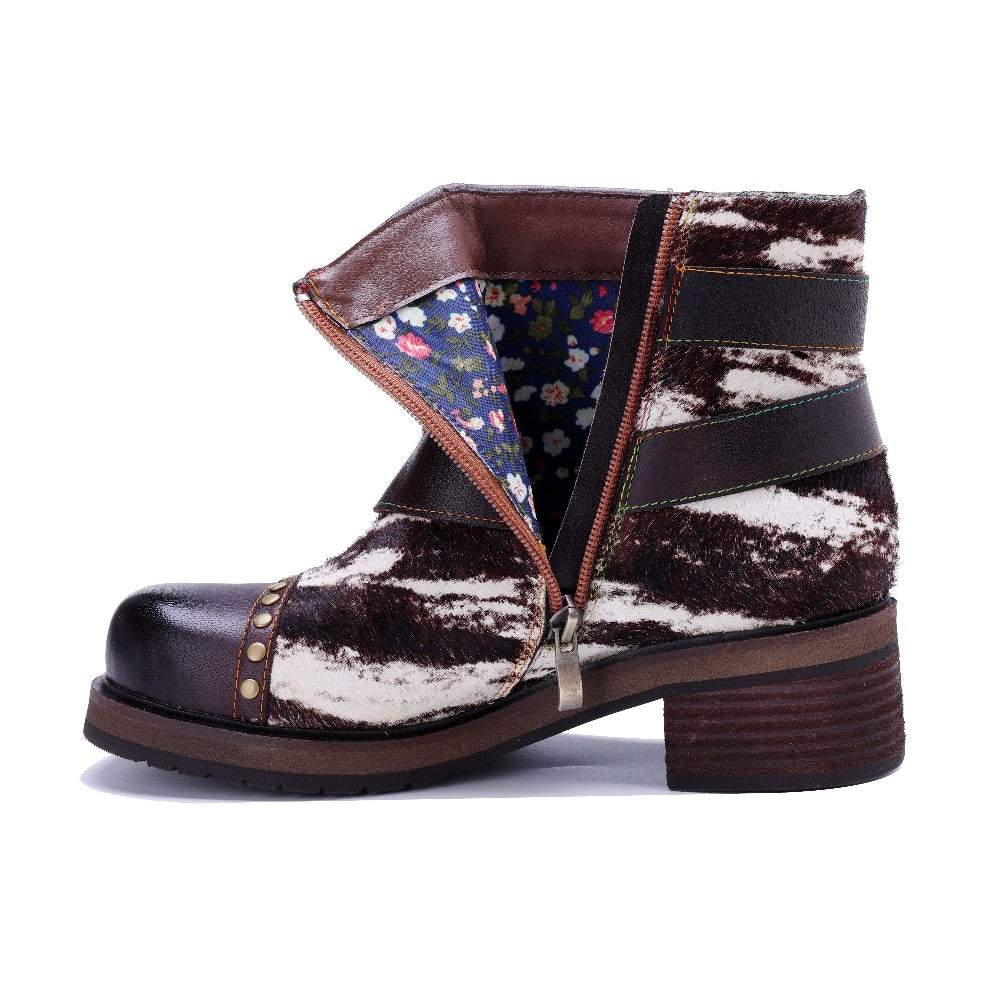 Socofy Retro Handmade Leather Side Zipper Boots