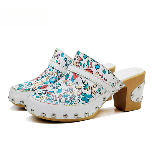 Socofy Handmade Leather Crushed Flower Rustic Casual Fashion Comfortable High Heeled Sandals 1000
