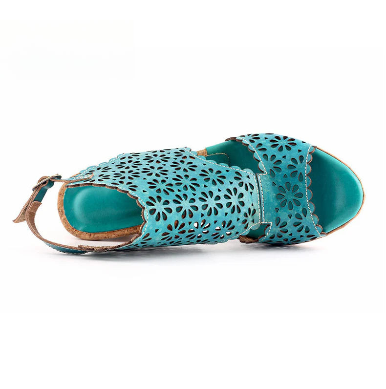 Socofy Vicconfy Open Toe Slingback Vintage Hollow Chunky Sandals