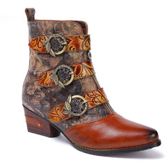 Socofy Vicconfy Head Cowhide Vintage Front Zipper Ankle Boots
