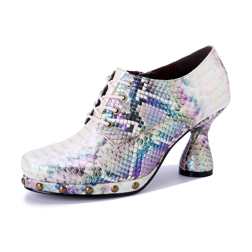 Socofy Vicconfy Genuine leather snakeskin ethnic style high heels