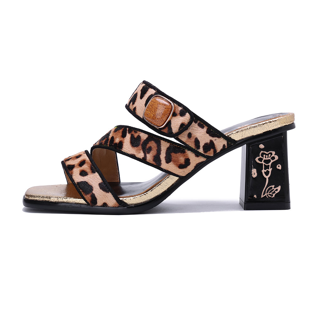 Socofy Vicconfy Leopard Print High Heeled Sandals Slippers