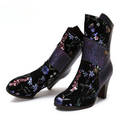 Socofy Vicconfy Court Leather Vintage Handmade High Heel Women's Boots