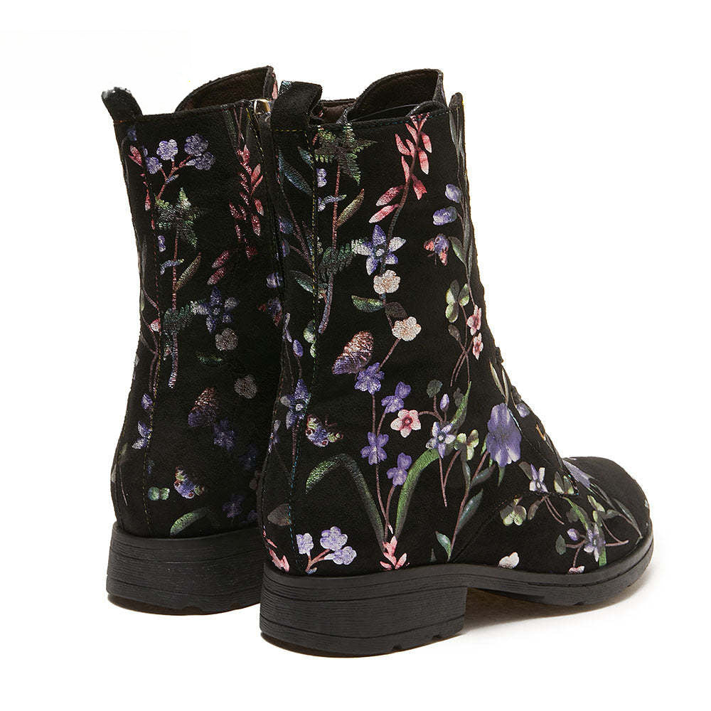 Socofy Autumn and winter warm and wear-resistant mid-calf round-toe cowhide leather fashion boots