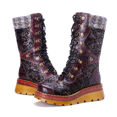 Socofy Winter Vintage Cutout Pattern Boots