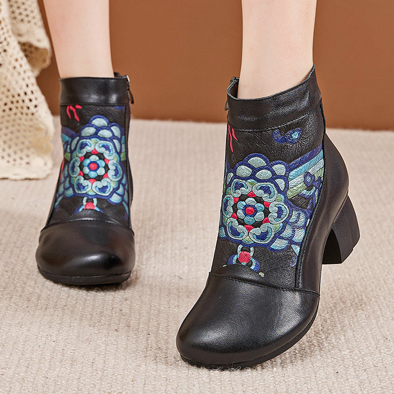 Socofy Retro Cowhide Leather Side Zipper Boots