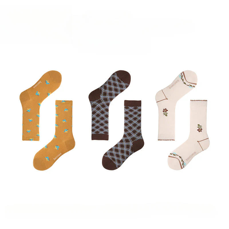 Socofy Vintage mid-calf socks for women combed cotton fashion socks