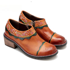 Socofy spring genuine leather retro palace style women's shoes