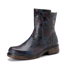 Socofy Winter Vintage Embossed Pattern Short Boots