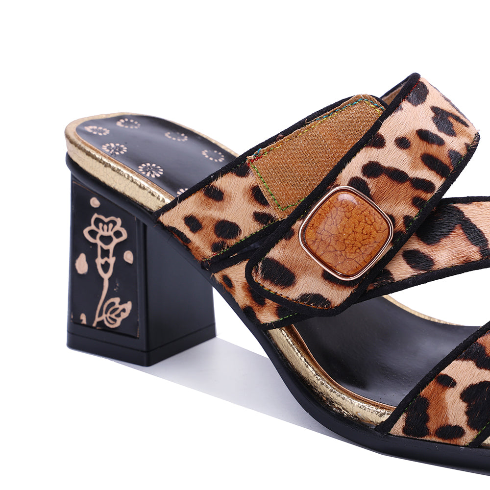 Socofy Vicconfy Leopard Print High Heeled Sandals Slippers
