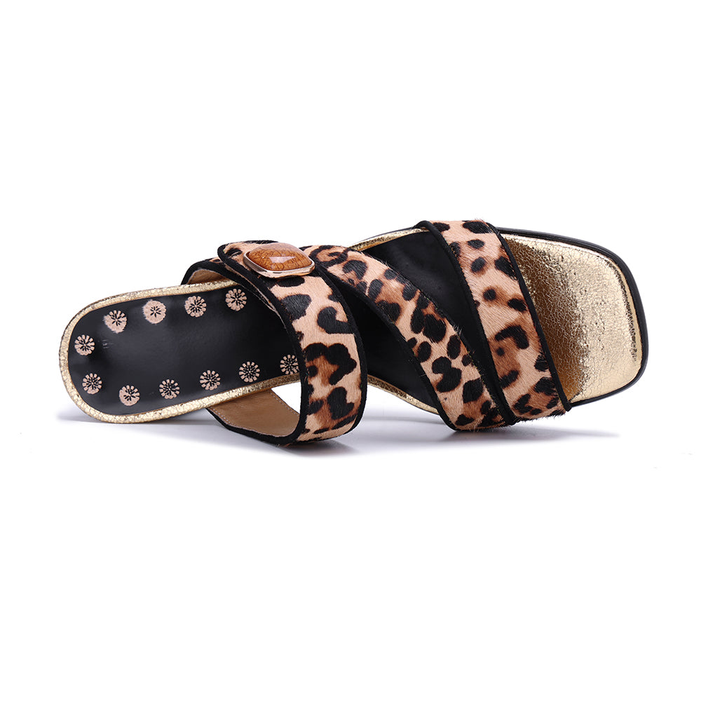 Socofy Vicconfy Leopard Print High Heeled Sandals Slippers