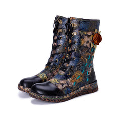 Socofy Winter Vintage Flower Print Boots