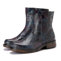 Socofy Winter Vintage Embossed Pattern Short Boots